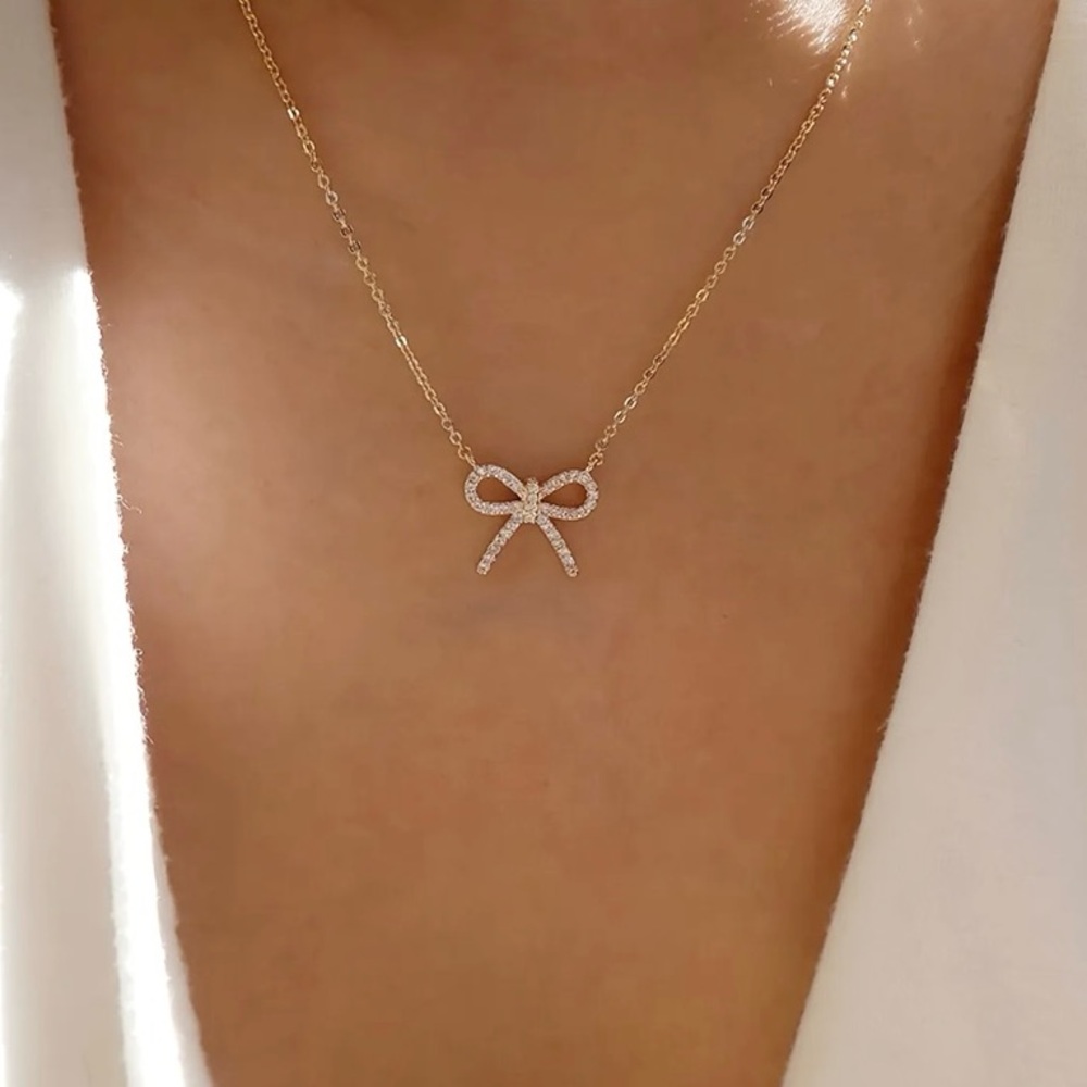 BOGO! Dainty Bow Necklace Rhinestone & Gold color NEW